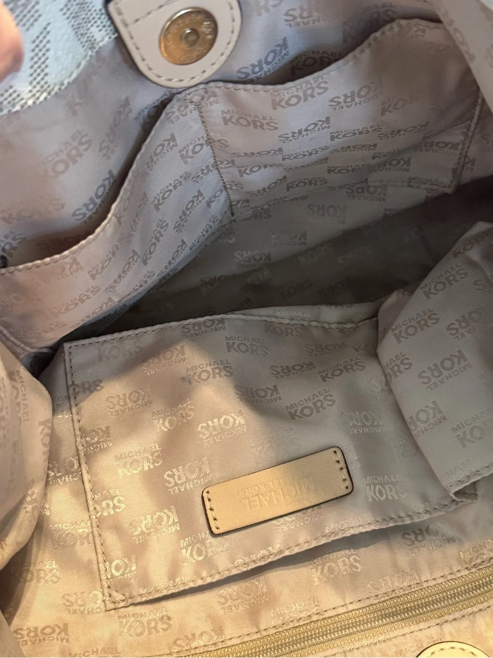 Michael Kors Beige MK Logo Tote with Gold Hardware